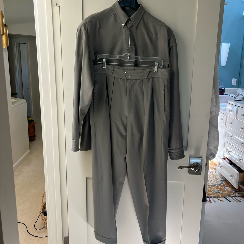 Thierry Mugler Men's Vintage olive green Dress Pants + matching shirt. Paris.